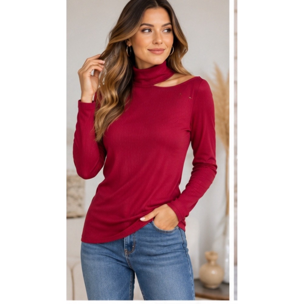 Free People Just For You Cutout Thermal Sweater Top Magneta XL